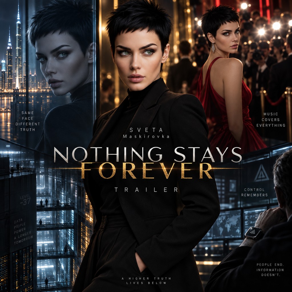 Teaser poster for Nothing Stays Forever, an upcoming spy music film by SVETA Maskirovka